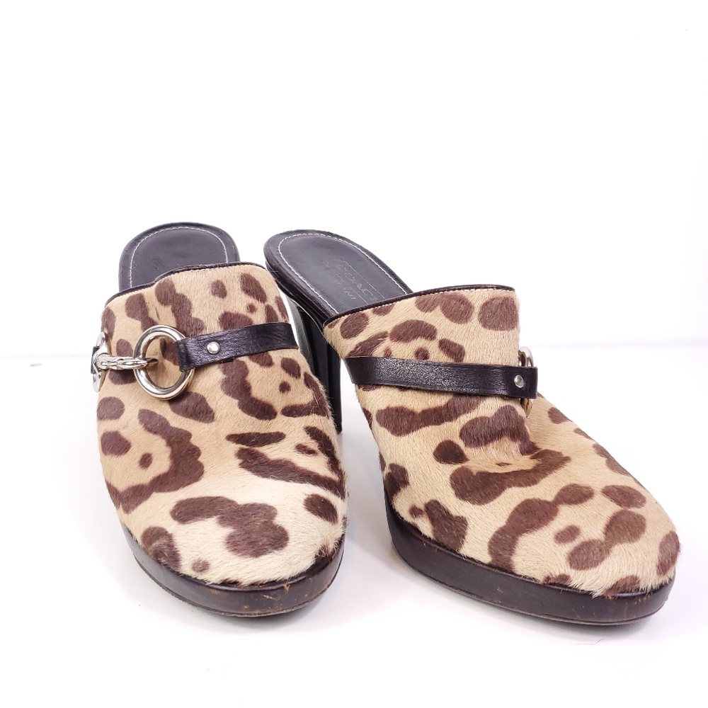 COACH Rana Studded Faux Fur Leopard Heeled Clog